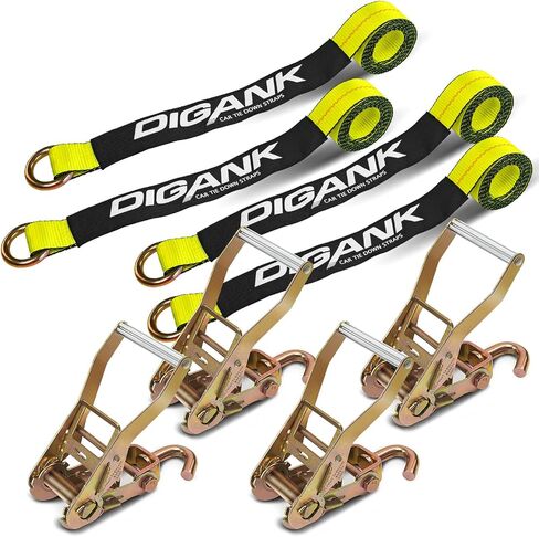 أشرطة ربط السيارة من Digank (4 قطع) مع شريط سقاطة بخطاف J Finger Hook مقاس 2 بوصة × 96 بوصة - لأي سيارة أو سيارة دفع رباعي أو جيب أو سيارة رياضية in Saudi Arabia
