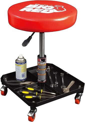 BIG RED TR6300-1 Torin Rolling Creeper Garage/Shop Seat: Padded Mechanic Stool with Tool Tray, Red in Saudi Arabia