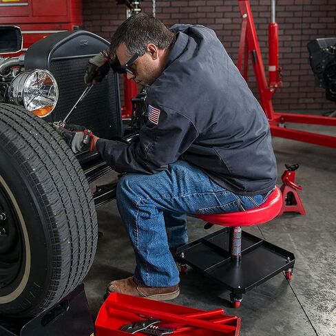BIG RED TR6300-1 Torin Rolling Creeper Garage/Shop Seat: Padded Mechanic Stool with Tool Tray, Red in Saudi Arabia