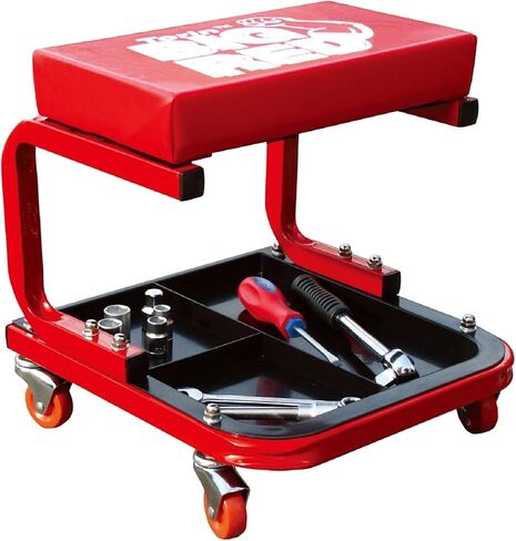 BIG RED TR6300-1 Torin Rolling Creeper Garage/Shop Seat: Padded Mechanic Stool with Tool Tray, Red in Saudi Arabia