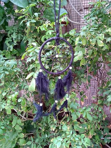 Rastogi Handicrafts Dream Catchers ديكور الحائط، المنزل غرفة نوم السيارة غرفة الحضانة معلقة اليدوية ديكور ديكور الريش (أسود 3 "حلقة) in Kuwait
