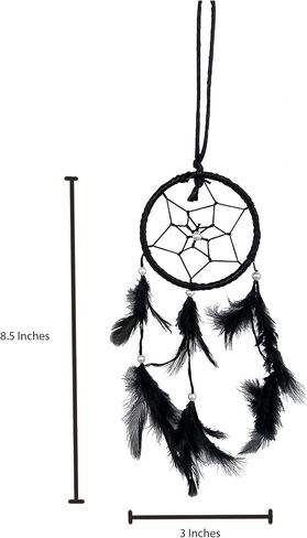 Rastogi Handicrafts Dream Catchers ديكور الحائط، المنزل غرفة نوم السيارة غرفة الحضانة معلقة اليدوية ديكور ديكور الريش (أسود 3 "حلقة) in Kuwait