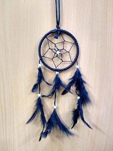 Rastogi Handicrafts Dream Catchers ديكور الحائط، المنزل غرفة نوم السيارة غرفة الحضانة معلقة اليدوية ديكور ديكور الريش (أسود 3 "حلقة) in Kuwait