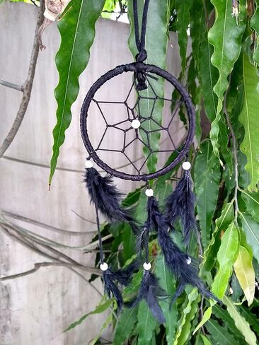 Rastogi Handicrafts Dream Catchers ديكور الحائط، المنزل غرفة نوم السيارة غرفة الحضانة معلقة اليدوية ديكور ديكور الريش (أسود 3 "حلقة) in Kuwait