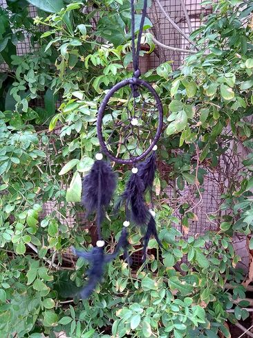 Rastogi Handicrafts Dream Catchers ديكور الحائط، المنزل غرفة نوم السيارة غرفة الحضانة معلقة اليدوية ديكور ديكور الريش (أسود 3 "حلقة) in Kuwait