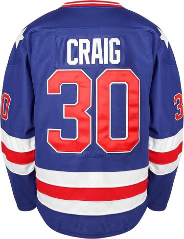 1980 هوكي #21 مايك إيروزيوني #17 أوكالاهان #30 جيم كريج ميراكل أون آيس جيرسي أبيض أزرق... (30 أزرق، متوسط) in Kuwait