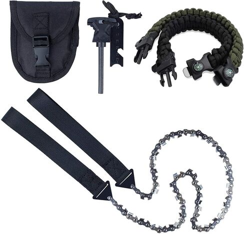 Justech جيب بالمنشار سلك المنشار 24 بوصة 33 الأسنان مسننة جيب بقاء المنشار لقطع الأشجار بالمنشار البقاء على قيد الحياة والعتاد مع 4 في 1 سوار Paracord للتخييم، وحقائب الظهر in Kuwait