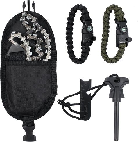 Justech جيب بالمنشار سلك المنشار 24 بوصة 33 الأسنان مسننة جيب بقاء المنشار لقطع الأشجار بالمنشار البقاء على قيد الحياة والعتاد مع 4 في 1 سوار Paracord للتخييم، وحقائب الظهر in Kuwait