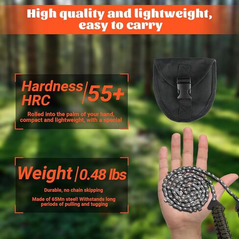 منشار الجيب - منشار جيب 36 بوصة مع 48 منشار بقاء للتخييم ثنائي الاتجاه، فولاذ 65 مليون، منشار سلسلة يدوية سريع قطع الخشب والأشجار، أفضل معدات النجاة في حالات الطوارئ للتخييم والمشي لمسافات طويلة في الهواء الطلق in Kuwait