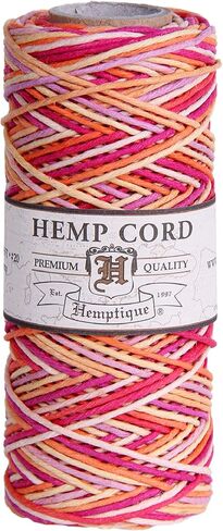 بكرة حبل من القنب بنسبة 100% من Hemptique - سلسلة من القنب بطول 62.5 متر - مصنوعة بحب - رقم 20 ~ 1 مم خيط سلك لصنع المجوهرات، والمكرامية، وسجلات القصاصات، والأعمال اليدوية، والمزيد - حلوى متنوعة in Kuwait