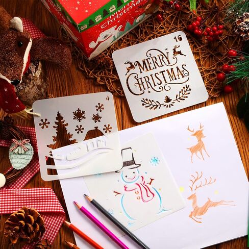 20 قطعة من قوالب استنسل عيد الميلاد قابلة لإعادة الاستخدام من البلاستيك للرسم الفني، نافذة الرش، الأرضية الزجاجية، باب السيارة، بلاط الجسم الخشبي، سجل القصاصات، ألبوم ندفة الثلج لعيد الميلاد، ديكور DIY، 5 × 5 بوصة in Saudi Arabia