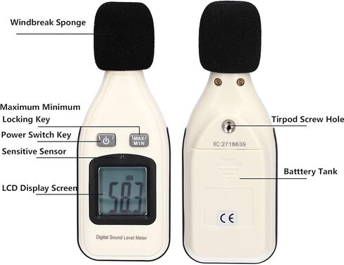 Orenic Decibel Meter, GM1351 Digital Sound Level Meter Backlight with LCD Display, Noise Measure Device for Home, Noisy Neighbor, Factory (9V 6F22 Square Battery Not Including) in Kuwait