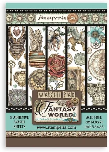 Stamperia International Sir Vagabond Fantasy World Huge Bundle: 12" x 12" Paper Pad + 12" x 12" Backgrounds Paper Pad + Die-Cuts + Ephemera + 4 Packs of Rub-Ons + Washi Pad in Saudi Arabia