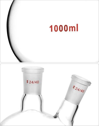 QWORK 1000ml Glass 2-Neck Round Bottom Flask with 24/40 Center and Side Standard Taper Outer Joint in Saudi Arabia