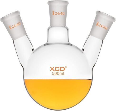 XCD Glass Round Bottom Flask, Heavy Wall Borosilicate Glass Lab Flask 3 Neck Round Bottom Flask RBF with 24/40 Center and Side Standard Taper Outer Joint, 500 ml in Saudi Arabia