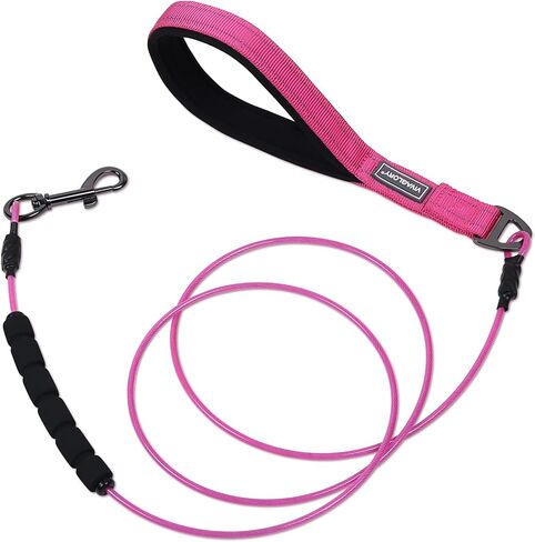 VIVAGLORY Chew Proof Dog Leash, Soft Foam Reflective Padded Handle Dog Chain Leashes, Waterproof Non Chewable Dogs Metal Leash, Stainless Steel Wire Rope Lead for Small Medium Large Dogs, 5FT, Pink in Saudi Arabia