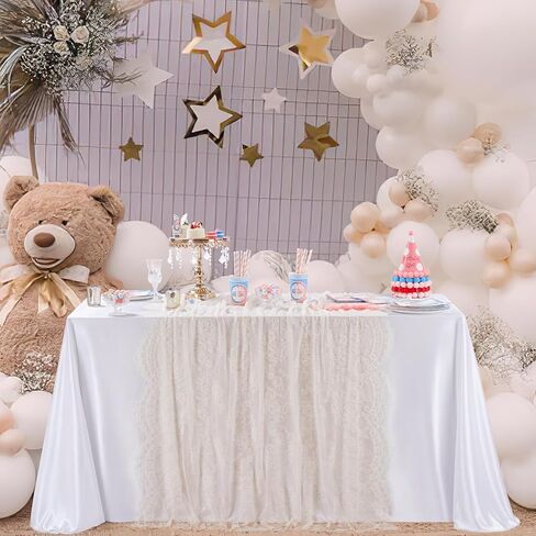 Fanqisi العاج الدانتيل مفرش المائدة 60x120 بوصة الكلاسيكية الزفاف الدانتيل مفارش المائدة تراكب غطاء طاولة الطرف لحفل الزفاف دش الاستقبال الجدول الديكور in Kuwait