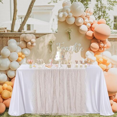 Fanqisi العاج الدانتيل مفرش المائدة 60x120 بوصة الكلاسيكية الزفاف الدانتيل مفارش المائدة تراكب غطاء طاولة الطرف لحفل الزفاف دش الاستقبال الجدول الديكور in Kuwait