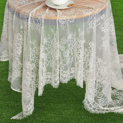 Fanqisi العاج الدانتيل مفرش المائدة 60x120 بوصة الكلاسيكية الزفاف الدانتيل مفارش المائدة تراكب غطاء طاولة الطرف لحفل الزفاف دش الاستقبال الجدول الديكور in Kuwait