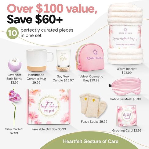 Get Well Soon Gifts for Women - Carefully Curated Sick Care Package for Women - Get Well Soon Gift Baskets for Women After Surgery - Get Well Gifts for Women w/Blanket, Mug & Candle to Feel Better in Kuwait