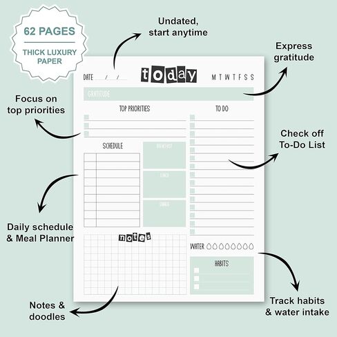 مفكرة Zynshe Daily Planner - 7 بوصة × 9 بوصة، 60 ورقة قابلة للتمزيق - 2024 مخطط غير مؤرخ/مفكرة قائمة المهام، متتبع العادات، مخطط الأهداف (الزهور الزرقاء) in Kuwait