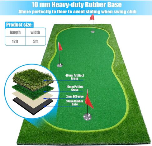 BOBURN Golf Putting Green/Mat-Golf Training Mat- Professional Golf Practice Mat- Green Long Challenging Putter for Indoor/Outdoor in Saudi Arabia