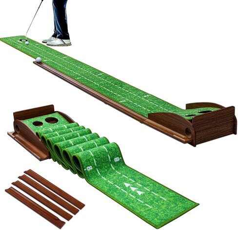 Putting Green Indoor with Dual-Hole, Auto Ball Return Golf Putting Mats Practice, Smoothly Velvet Putting Mat for Indoors, Home, Office, or Backyard, Golf Gift for Men in Saudi Arabia