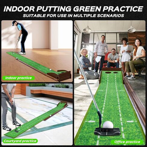 Putting Green Indoor with Dual-Hole, Auto Ball Return Golf Putting Mats Practice, Smoothly Velvet Putting Mat for Indoors, Home, Office, or Backyard, Golf Gift for Men in Saudi Arabia