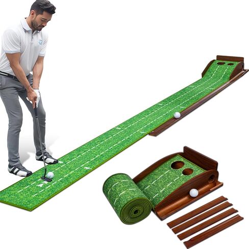Putting Green Indoor with Dual-Hole, Auto Ball Return Golf Putting Mats Practice, Smoothly Velvet Putting Mat for Indoors, Home, Office, or Backyard, Golf Gift for Men in Saudi Arabia