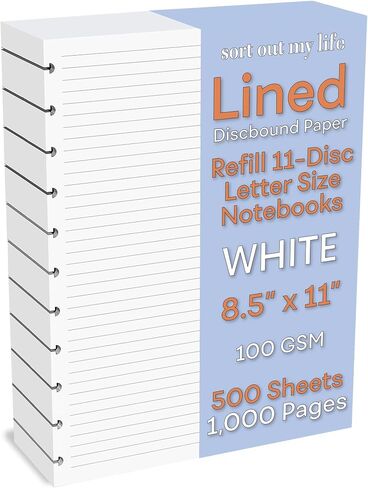 Discbound Letter Size Lined Paper Refill, 250 Sheets (500 Pages), 8.5 in x 11 in, 100 GSM, 11 Disc Notebooks in Kuwait