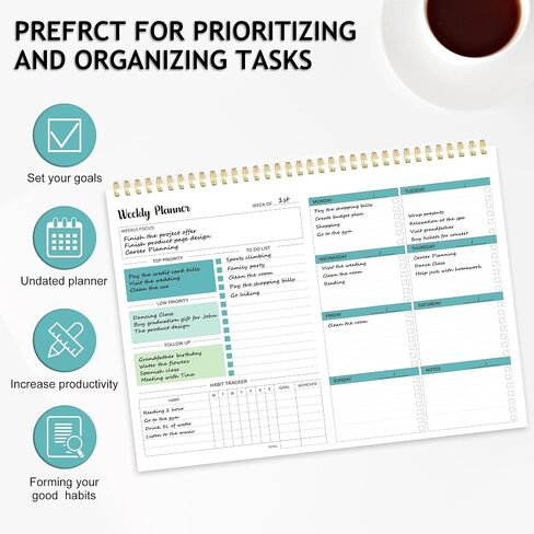 Weekly To Do List Notepad, Weekly Planner Undated, Habit Tracker Journal, Desk Calendars, Goals Organizers, for Men and Women,52 Weeks,(8.5x11") in Saudi Arabia