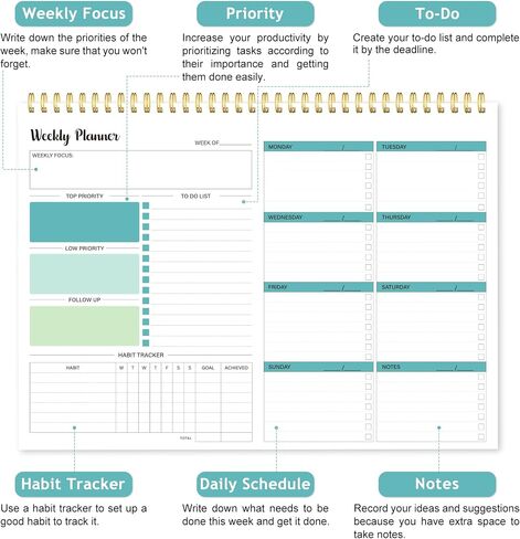 Weekly To Do List Notepad, Weekly Planner Undated, Habit Tracker Journal, Desk Calendars, Goals Organizers, for Men and Women,52 Weeks,(8.5x11") in Saudi Arabia