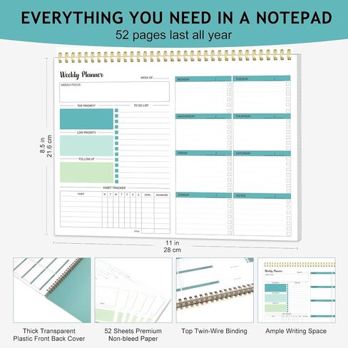 Weekly To Do List Notepad, Weekly Planner Undated, Habit Tracker Journal, Desk Calendars, Goals Organizers, for Men and Women,52 Weeks,(8.5x11") in Saudi Arabia