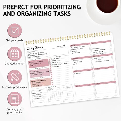 Weekly To Do List Notepad, Weekly Planner Undated, Habit Tracker Journal, Desk Calendars, Goals Organizers, for Men and Women,52 Weeks,(8.5x11") in Saudi Arabia