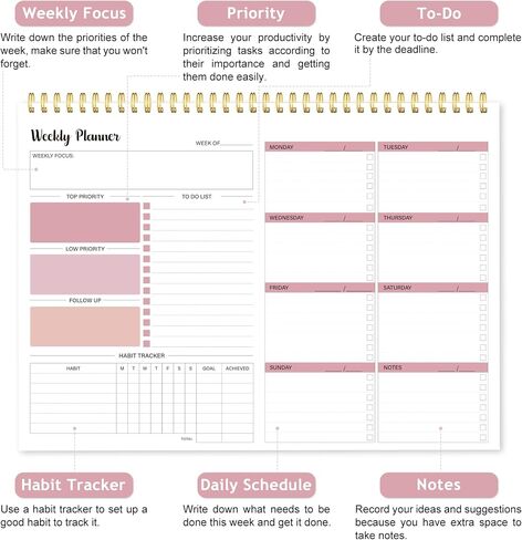 Weekly To Do List Notepad, Weekly Planner Undated, Habit Tracker Journal, Desk Calendars, Goals Organizers, for Men and Women,52 Weeks,(8.5x11") in Saudi Arabia