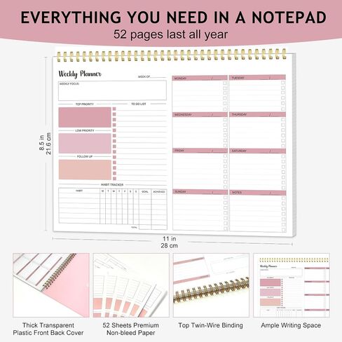 Weekly To Do List Notepad, Weekly Planner Undated, Habit Tracker Journal, Desk Calendars, Goals Organizers, for Men and Women,52 Weeks,(8.5x11") in Saudi Arabia