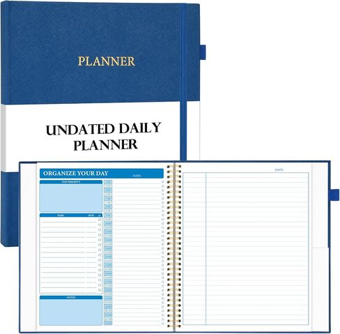 Durable Daily Planner Undated, Ample Writing Space, A4 Large (9.5"x11.4"), Improved PU Leather To Do List Notebook With Hourly Schedule, Spiral Hardcover Work Planner, 200 Pages for 100 Days, Teal in Saudi Arabia