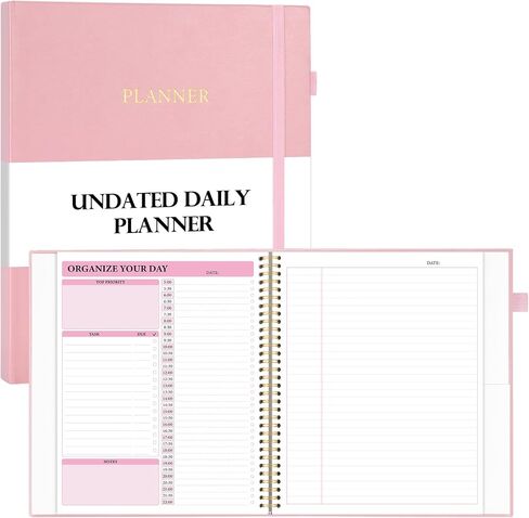Durable Daily Planner Undated, Ample Writing Space, A4 Large (9.5"x11.4"), Improved PU Leather To Do List Notebook With Hourly Schedule, Spiral Hardcover Work Planner, 200 Pages for 100 Days, Teal in Saudi Arabia