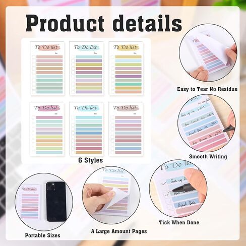6 Packs to Do List Notepad,300 Sheets 3"x5 to Do List Sticky Notes Memo Pad Candy Color to Do Sticky Notes for Teachers Coworkers Office Supplies in Kuwait