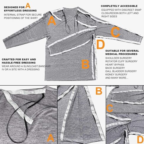 Unisex Post Shoulder Surgery Shirts for Men Tearaway Recovery Long Sleeve Shirt Women Full Open Side Snap Adaptive Clothing in Saudi Arabia