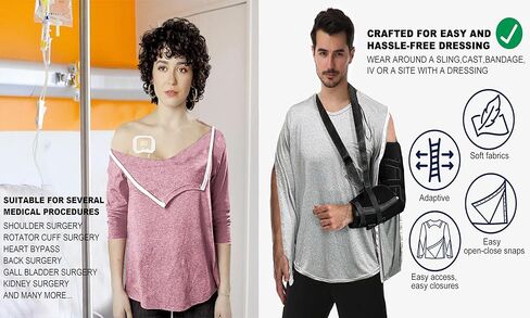 Unisex Post Shoulder Surgery Shirts for Men Tearaway Recovery Long Sleeve Shirt Women Full Open Side Snap Adaptive Clothing in Saudi Arabia
