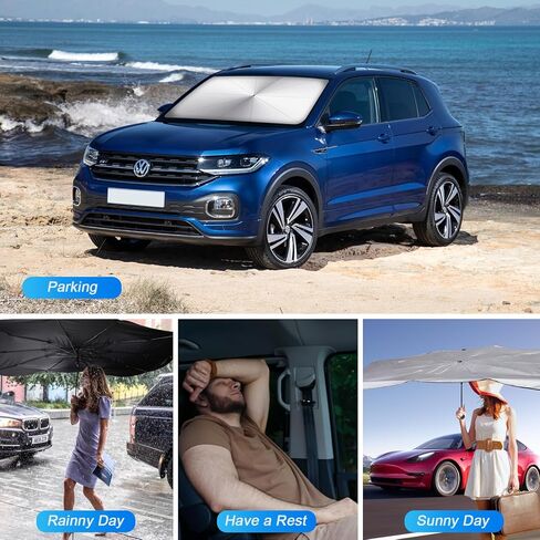 مظلة واقية من الشمس للزجاج الأمامي لمعظم المركبات، غطاء مظلة سيارة مطور لعام 2024 مقاس 50 بوصة × 26 بوصة مع مقبض مضاد للخدش، حماية كاملة من الأشعة فوق البنفسجية للزجاج الأمامي للزجاج الأمامي والخلفي، أسود in Kuwait