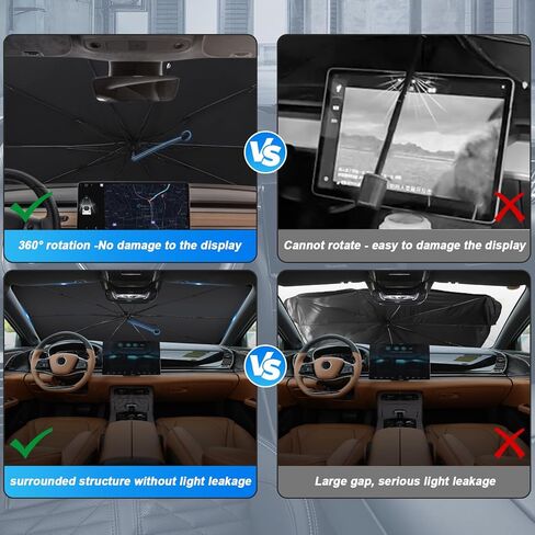 مظلة واقية من الشمس للزجاج الأمامي لمعظم المركبات، غطاء مظلة سيارة مطور لعام 2024 مقاس 50 بوصة × 26 بوصة مع مقبض مضاد للخدش، حماية كاملة من الأشعة فوق البنفسجية للزجاج الأمامي للزجاج الأمامي والخلفي، أسود in Kuwait