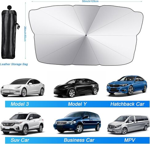 مظلة واقية من الشمس للزجاج الأمامي لمعظم المركبات، غطاء مظلة سيارة مطور لعام 2024 مقاس 50 بوصة × 26 بوصة مع مقبض مضاد للخدش، حماية كاملة من الأشعة فوق البنفسجية للزجاج الأمامي للزجاج الأمامي والخلفي، أسود in Kuwait