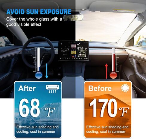 مظلة واقية من الشمس للزجاج الأمامي لمعظم المركبات، غطاء مظلة سيارة مطور لعام 2024 مقاس 50 بوصة × 26 بوصة مع مقبض مضاد للخدش، حماية كاملة من الأشعة فوق البنفسجية للزجاج الأمامي للزجاج الأمامي والخلفي، أسود in Kuwait
