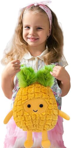 Fruit Pineapple Stuffed Animals Plush Toys - Super Soft & Washable, Adorable Kids Character Animal Pillows, Perfect for Room Decor, Gifts for Ages 3+, Showcase Your Mood (Yellow-Pineapple,9 inch) in Saudi Arabia