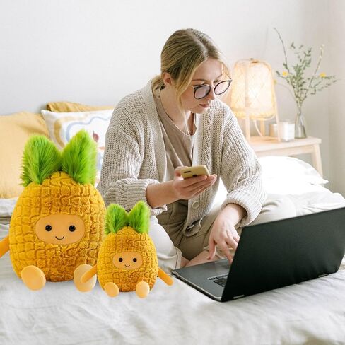Fruit Pineapple Stuffed Animals Plush Toys - Super Soft & Washable, Adorable Kids Character Animal Pillows, Perfect for Room Decor, Gifts for Ages 3+, Showcase Your Mood (Yellow-Pineapple,9 inch) in Saudi Arabia
