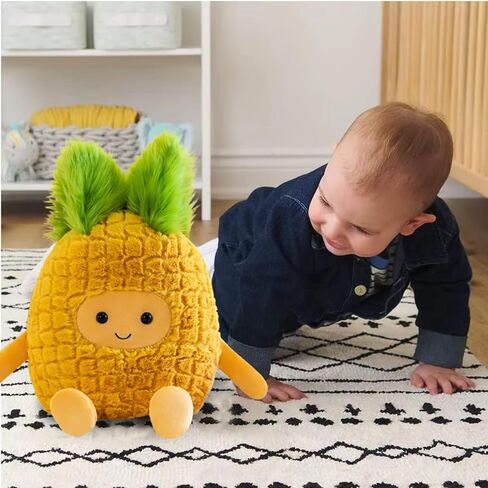 Fruit Pineapple Stuffed Animals Plush Toys - Super Soft & Washable, Adorable Kids Character Animal Pillows, Perfect for Room Decor, Gifts for Ages 3+, Showcase Your Mood (Yellow-Pineapple,9 inch) in Saudi Arabia
