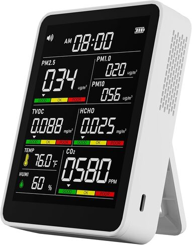 جهاز مراقبة جودة الهواء الداخلي الاحترافي 9 في 1، جهاز مراقبة جودة الهواء الداخلي المحمول PM2.5/PM10/CO2، ودرجة الحرارة، وكاشف الفورمالديهايد، والرطوبة TVOC، وعرض الوقت، واختبار جودة الهواء - جهاز مراقبة الهواء النظيف في الأماكن الضيقة in Kuwait