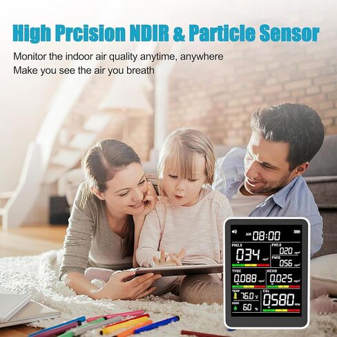 جهاز مراقبة جودة الهواء الداخلي الاحترافي 9 في 1، جهاز مراقبة جودة الهواء الداخلي المحمول PM2.5/PM10/CO2، ودرجة الحرارة، وكاشف الفورمالديهايد، والرطوبة TVOC، وعرض الوقت، واختبار جودة الهواء - جهاز مراقبة الهواء النظيف في الأماكن الضيقة in Kuwait